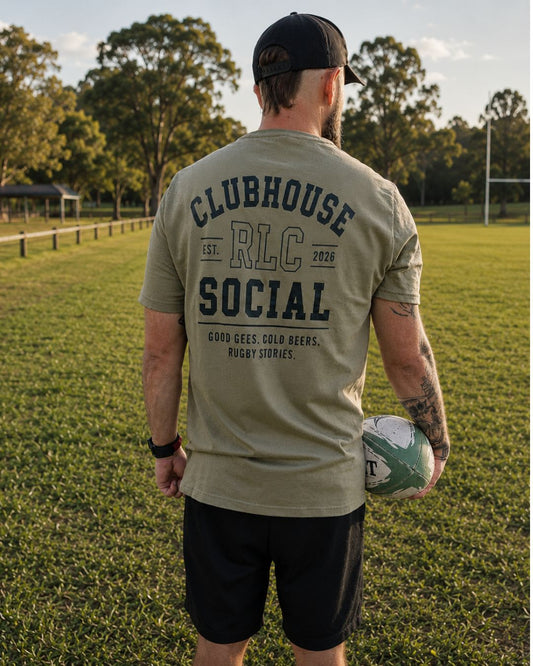 Real life photo of the Rugby Life Co Clubhouse Social T-Shirt