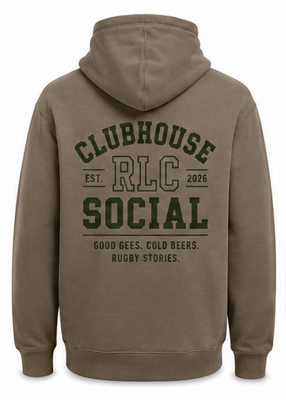 Back view of the Clubhouse Social Hoodie in Khaki