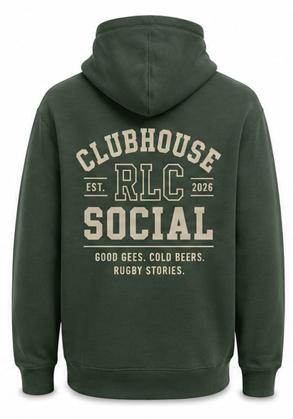 Back view of the Clubhouse Social Hoodie in Forrest Green