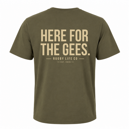 Back view of Rugby Life Co Here for the Gees T-Shirt