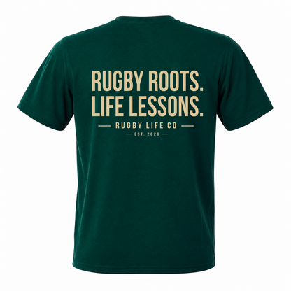 Back view of Rugby Life Co Rugby Roots, Life Lessons T-Shirt