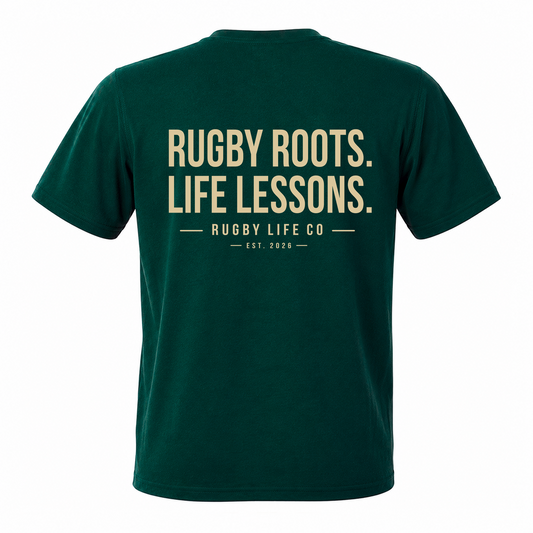 Back view of Rugby Life Co Rugby Roots, Life Lessons T-Shirt