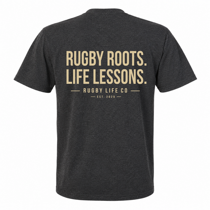Back view of Rugby Life Co Rugby Roots, Life Lessons T-Shirt