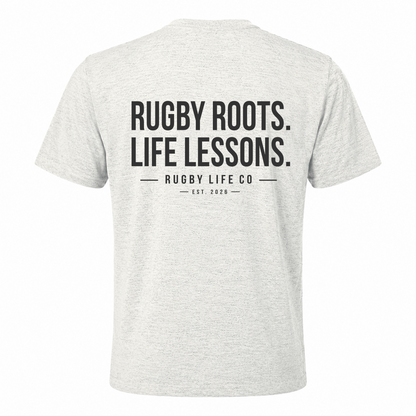 Back view of Rugby Life Co Rugby Roots, Life Lessons T-Shirt