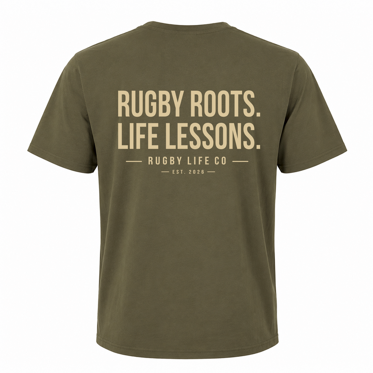 Back view of Rugby Life Co Rugby Roots, Life Lessons T-Shirt