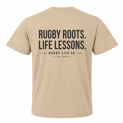 Back view of Rugby Life Co Rugby Roots, Life Lessons T-Shirt